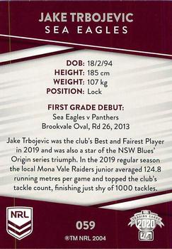 2020 NRL Traders - Show Card Exclusive #059 Jake Trbojevic Back